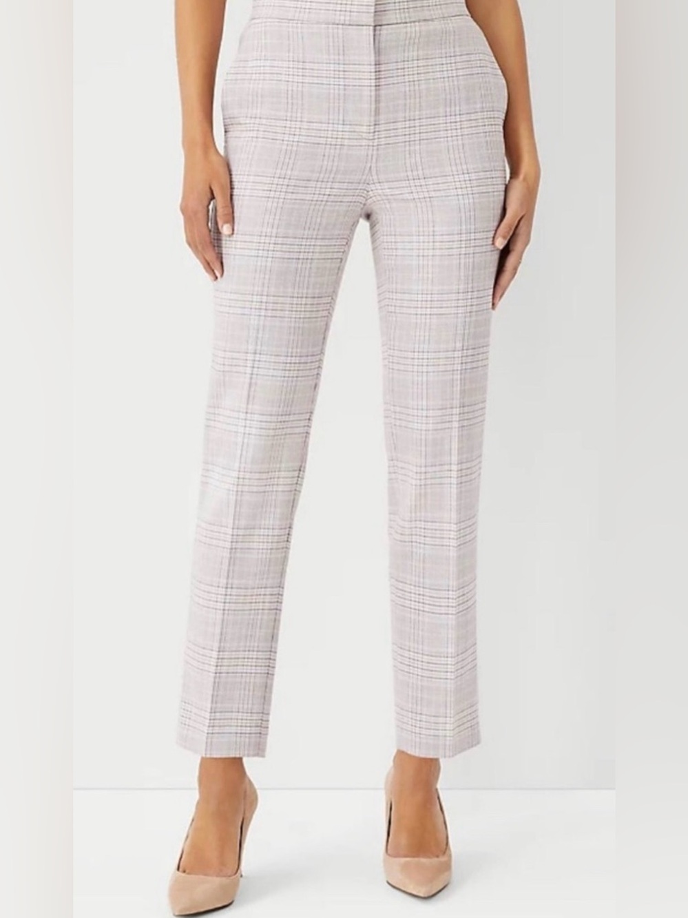Ann Taylor High Rise Fitted Plaid Straight-Leg Ankle Pants 6 Multicolor Light